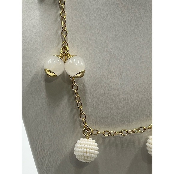J. Crew Gold Tone White Beaded Beads and Whitish Orb Long Necklace New - Picture 8 of 12